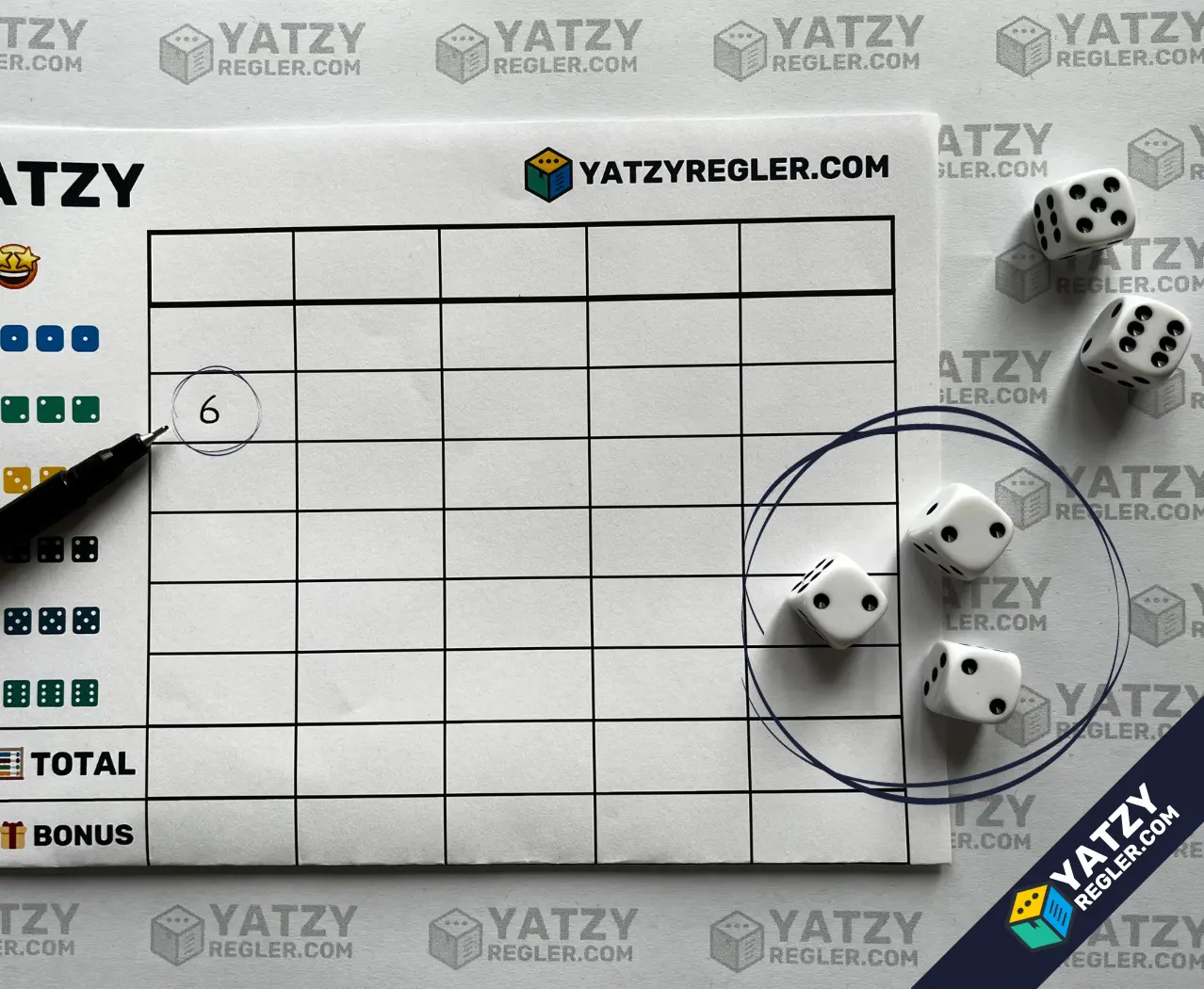 The Upper Section: Aces to Sixes - this is where you earn the bonus.